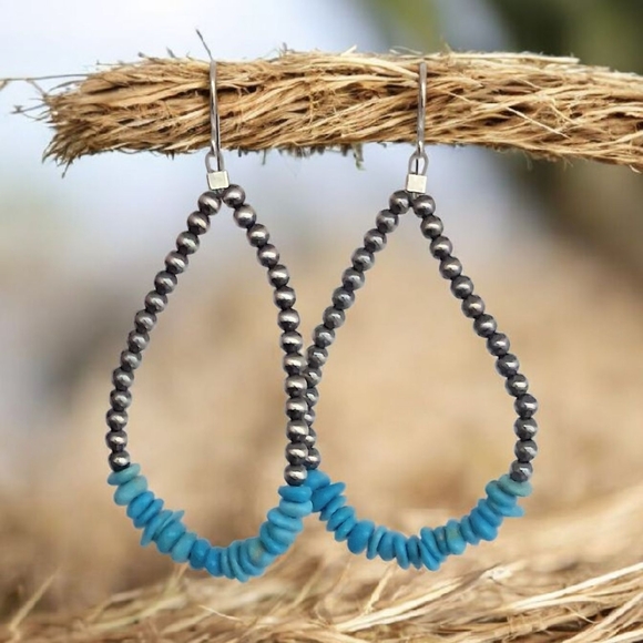 Jewelry - SLEEPING BEAUTY TURQUOISE AND DESERT PEARL DROP EARRINGS